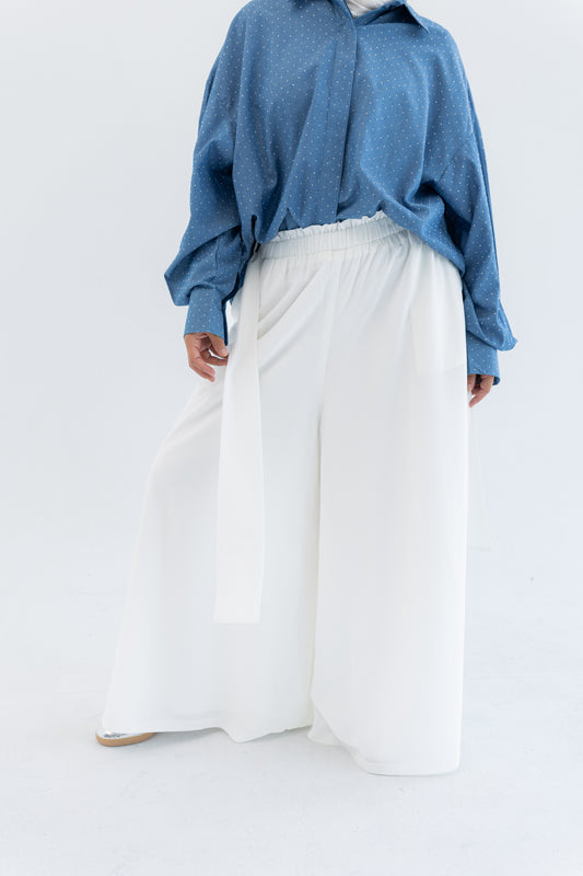Crepe Wide Leg Pants - White
