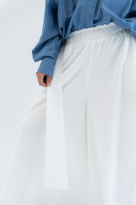 Crepe Wide Leg Pants - White
