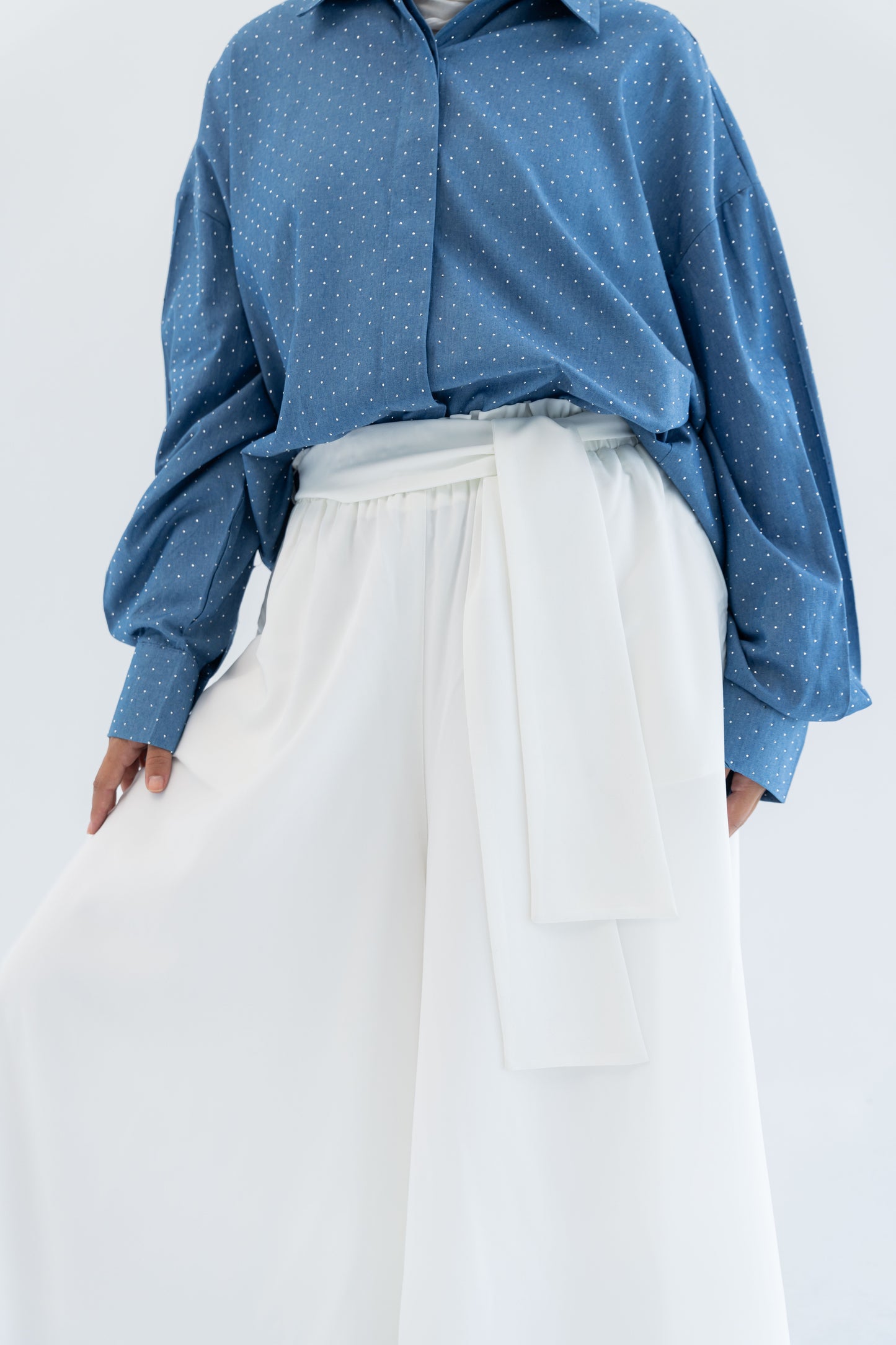 Crepe Wide Leg Pants - White