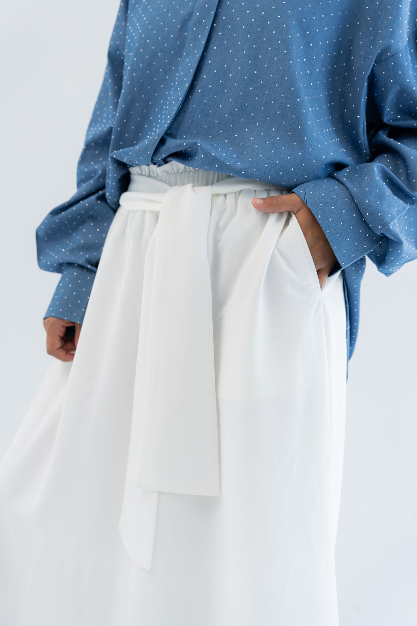 Crepe Wide Leg Pants - White