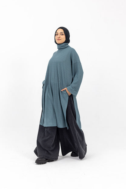 Ribbed retreat pullover - Teal