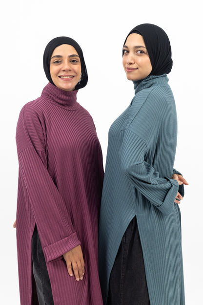 Ribbed Retreat Pullover - Purple