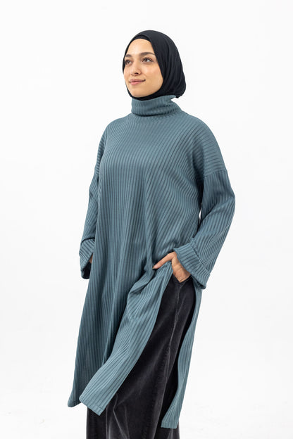 Ribbed retreat pullover - Teal