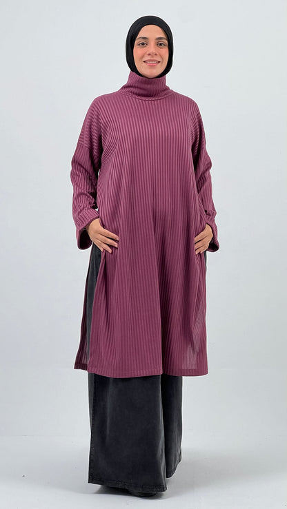 Ribbed Retreat Pullover - Purple