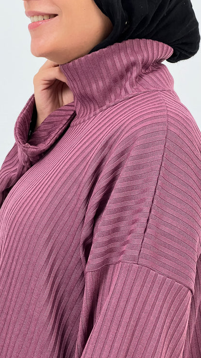 Ribbed Retreat Pullover - Purple