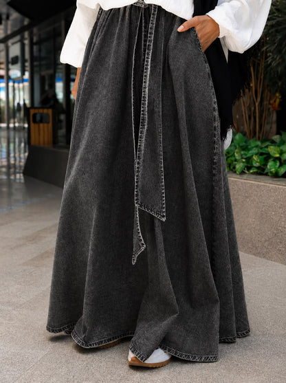 Cloche Couture Denim Skirt- Washed Grey