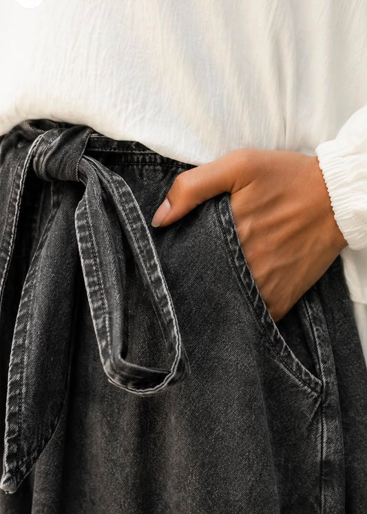 Cloche Couture Denim Skirt- Washed Grey