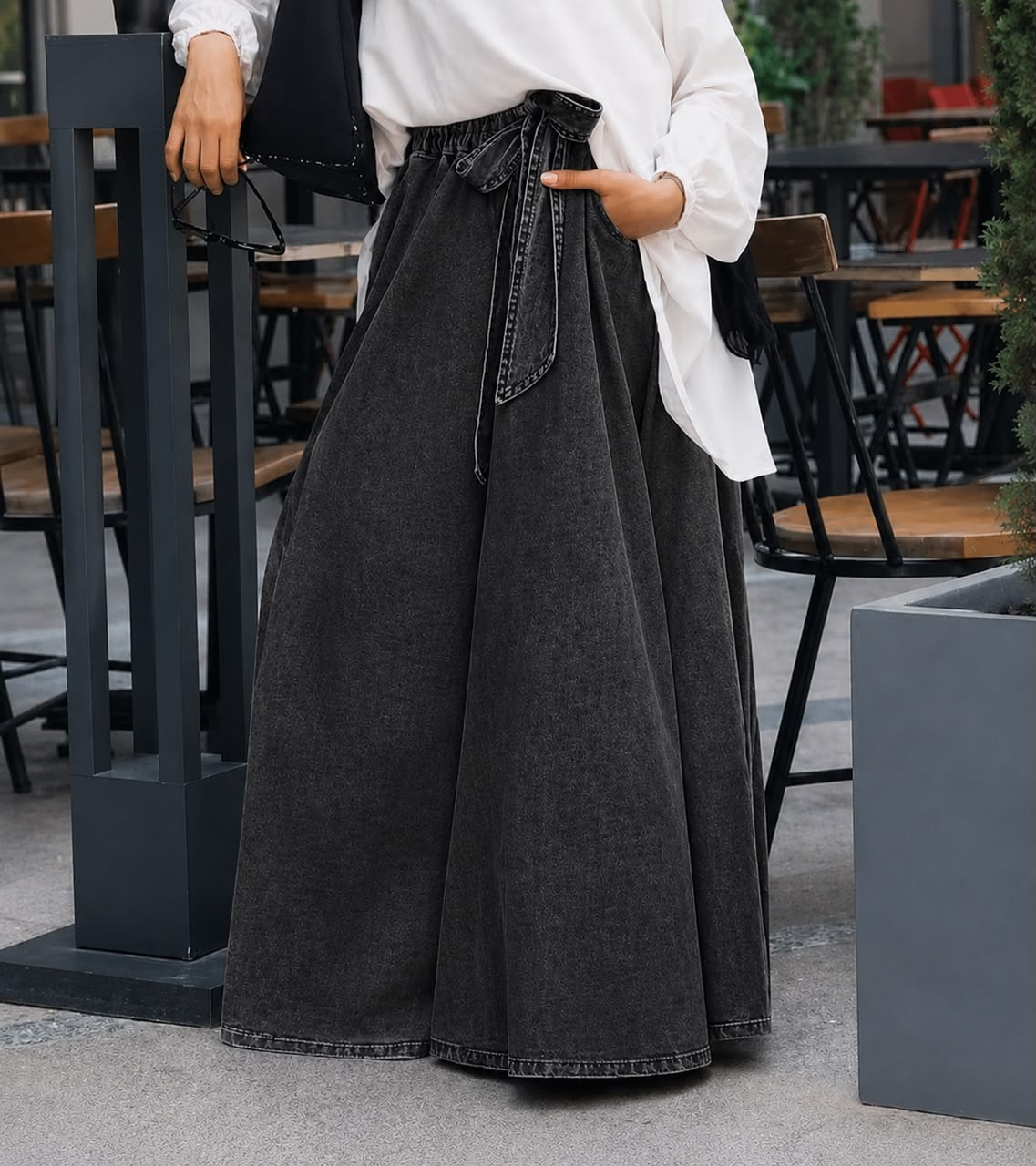 Cloche Couture Denim Skirt- Washed Grey
