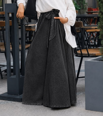 Cloche Couture Denim Skirt- Washed Grey